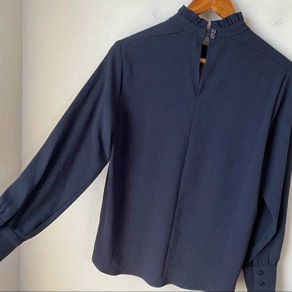 Drew Hannah Navy Ruffle Mock Neck Keyhole Blouse - Picture 3 of 16